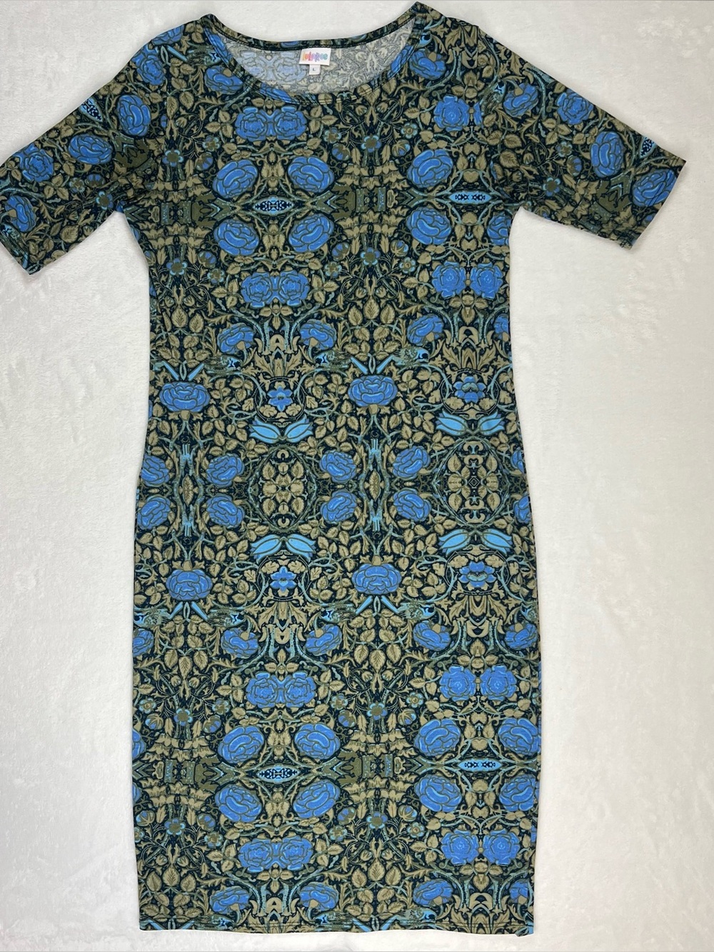 LuLaRoe Julia Fitted Dress Mid Length Sleeve Multi Color Floral Print Sz L